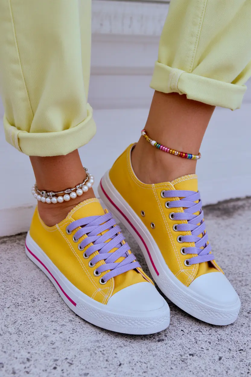 outfit with sneakers spring 2026 Sunshine Yellow With Soft Lavender Details