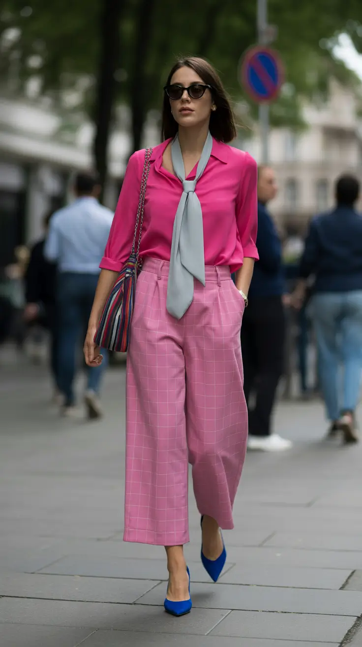 playful spring outfits 2026 trends Pink Power Dressing With Sky-Blue Accents