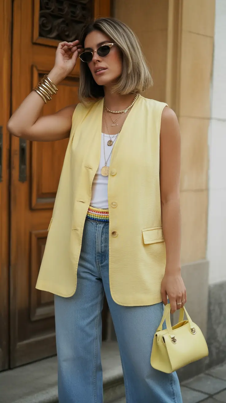 playful spring outfits 2026 trends Sunshine Layering in Soft Yellow and Denim