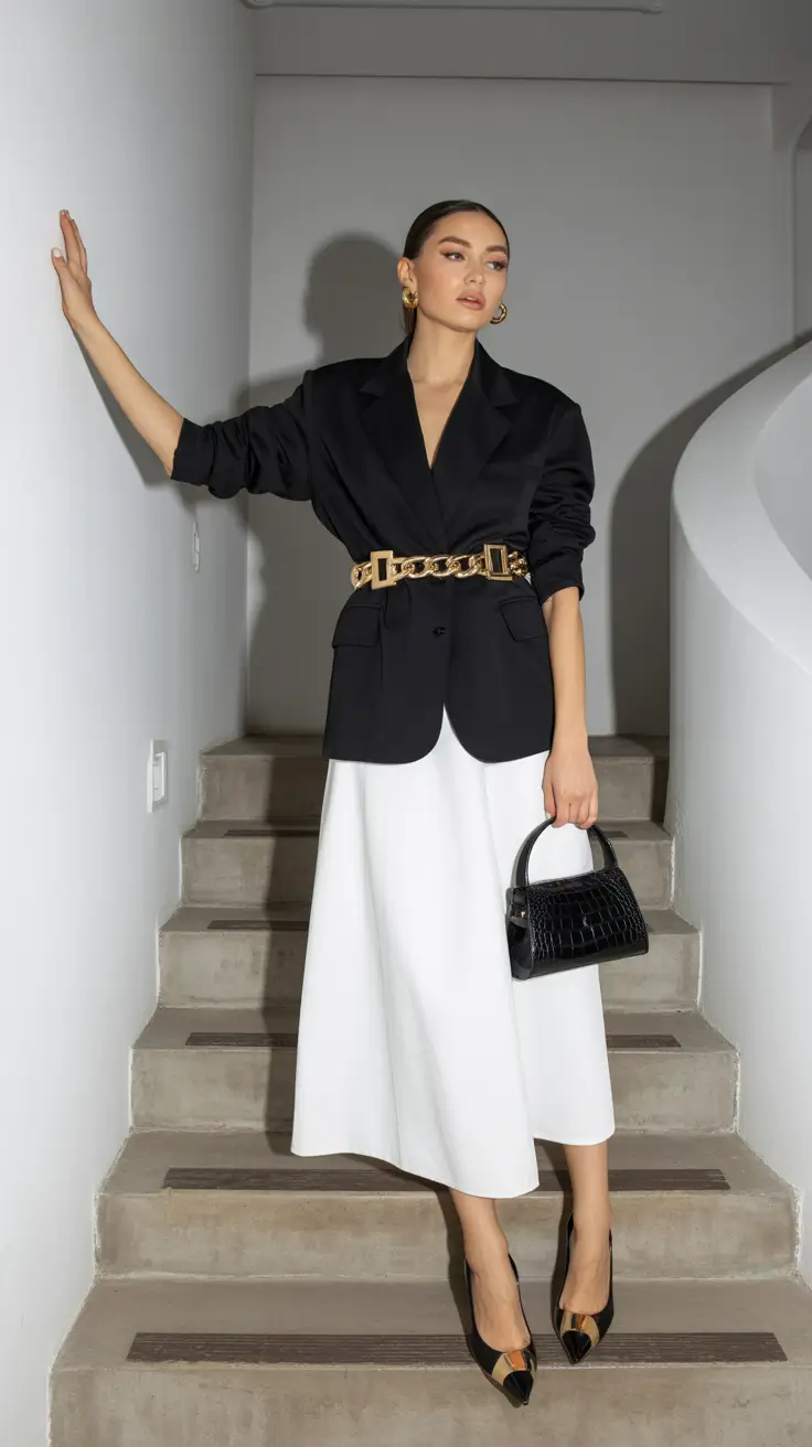 simple spring mom outfits 2026 Black and White Elegance With a Modern Twist