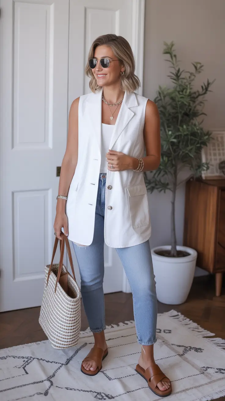 soft spring vacation outfits 2026 Relaxed White Vest Layers for City-Friendly European Spring Trips