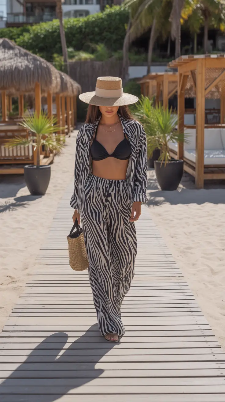 soft spring vacation outfits 2026 Zebra-Print Resort Ease for Warm Beach Destinations