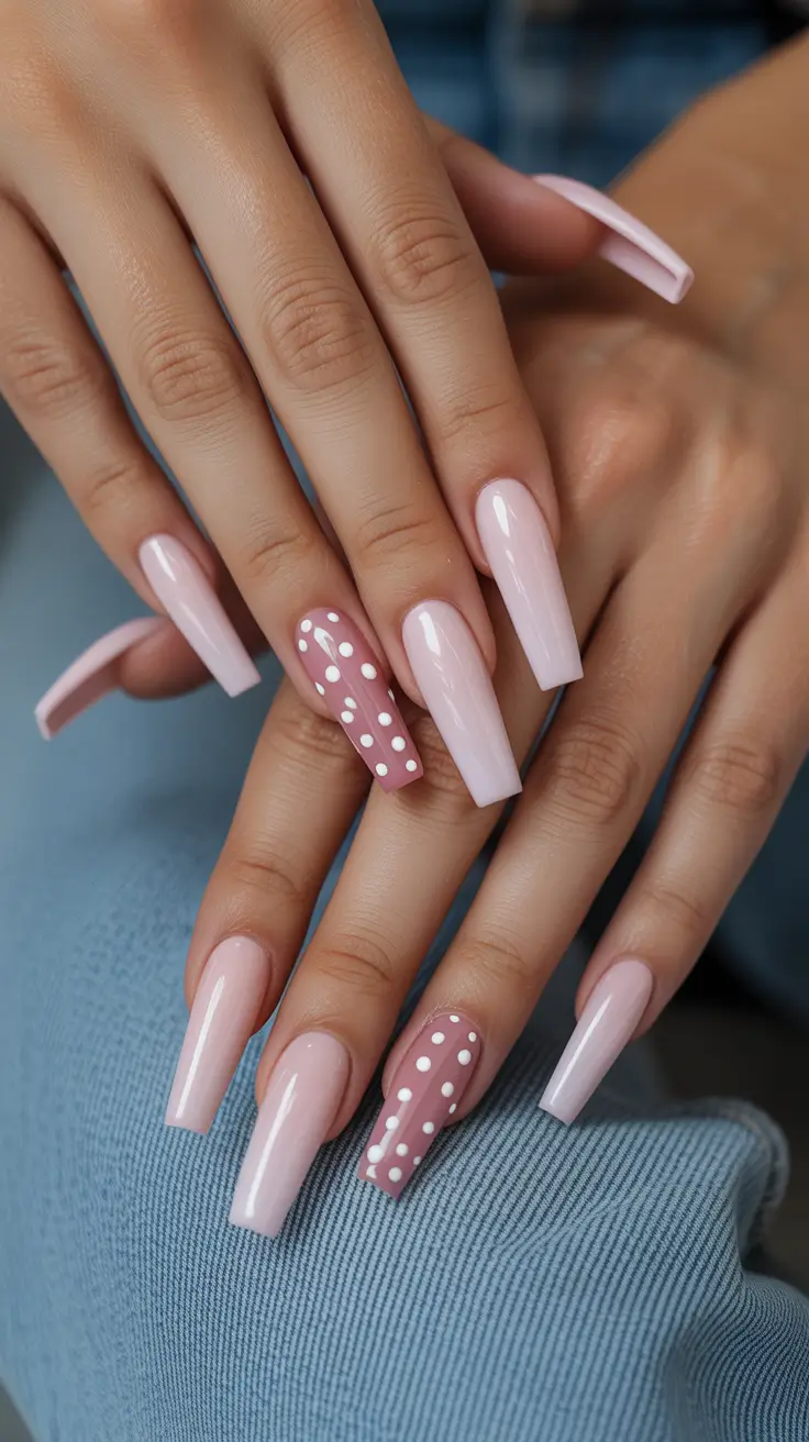 spring nail color ideas 2026 Soft Pink Coffins Polka Play