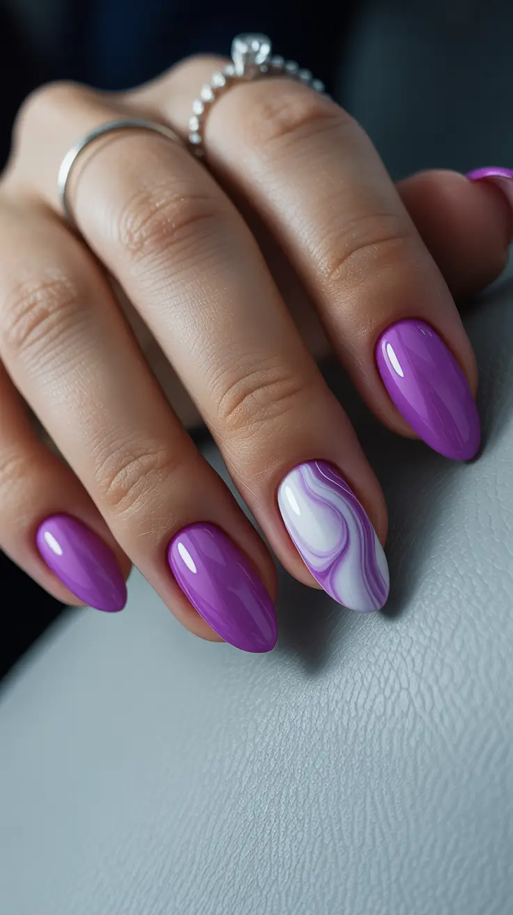spring nail color ideas 2026 Violet Gloss Marble Accent