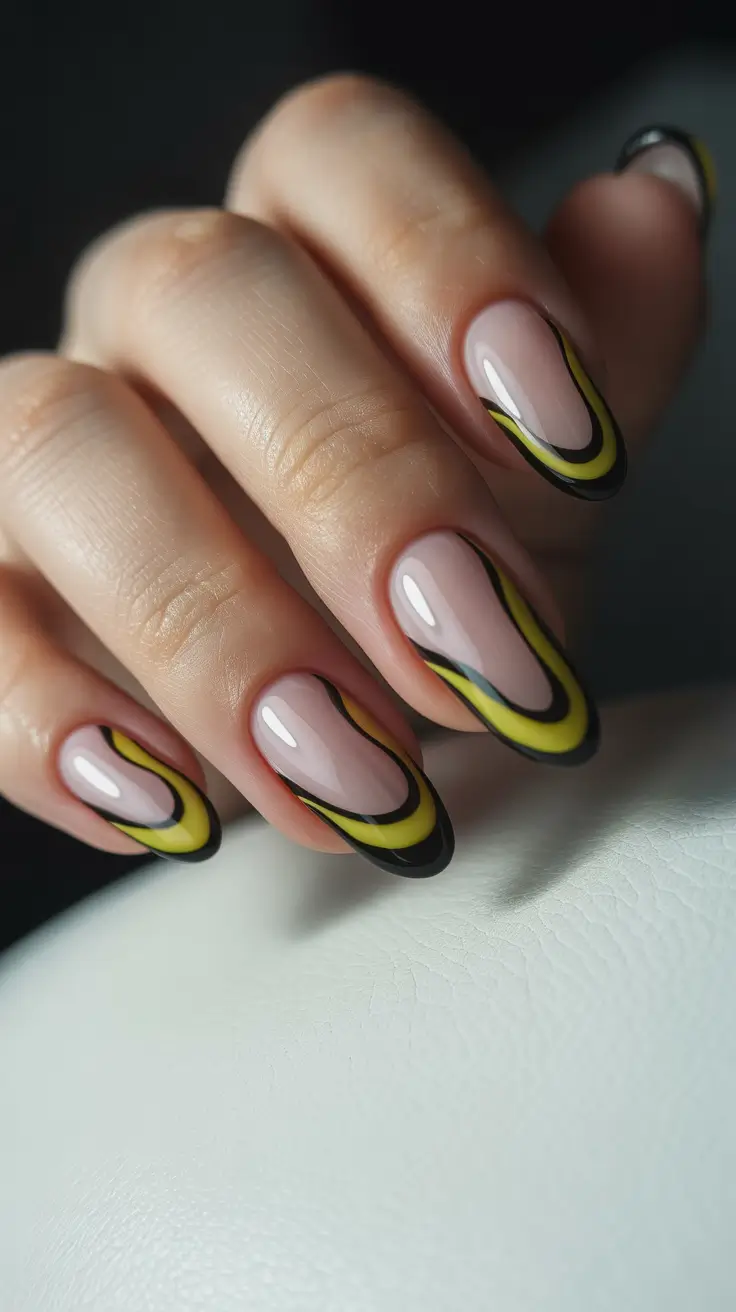 spring nail color ideas 2026 Neon Yellow Swirl French