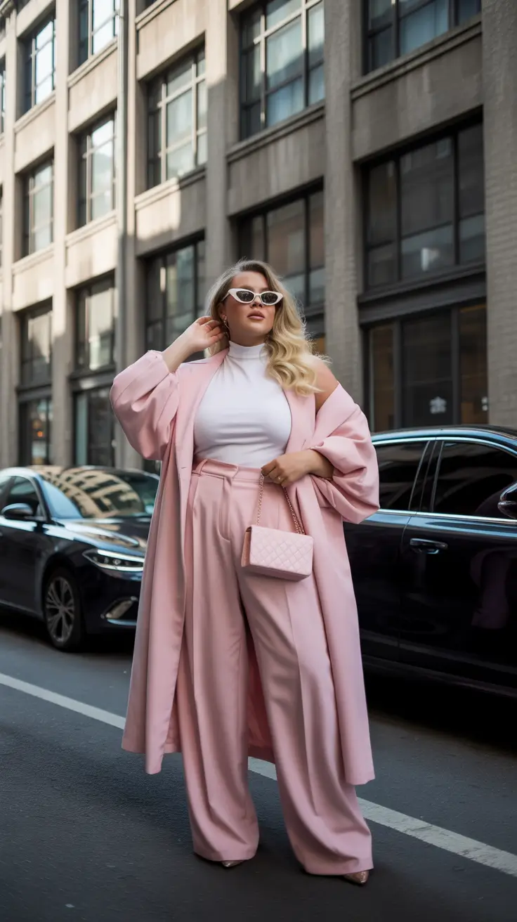 spring outfits for plus size women 2026 Soft Pink Tailoring for Spring Street Chic