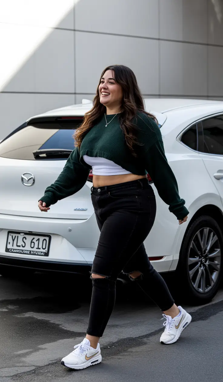 spring outfits for plus size women 2026 Sporty Confidence in a Cropped Spring Sweater