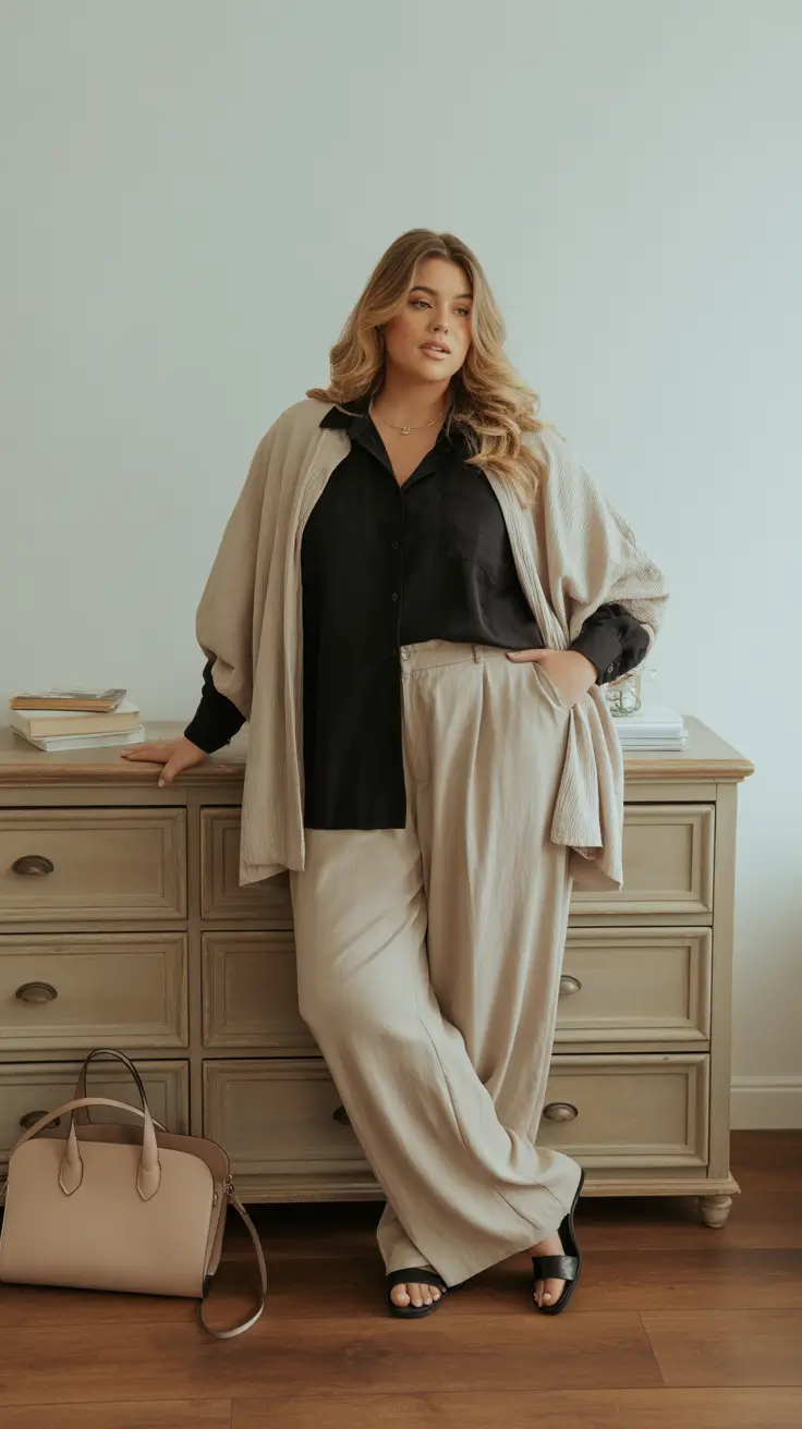 spring outfits for plus size women 2026 Soft Neutrals with Relaxed Tailoring for Effortless Comfort