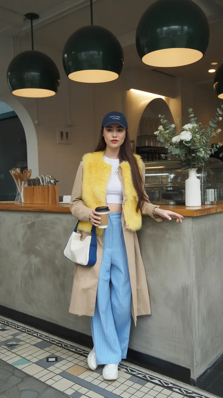 trendy chicago spring outfits 2026 Cool-Toned Layers with a Pop of Sunshine