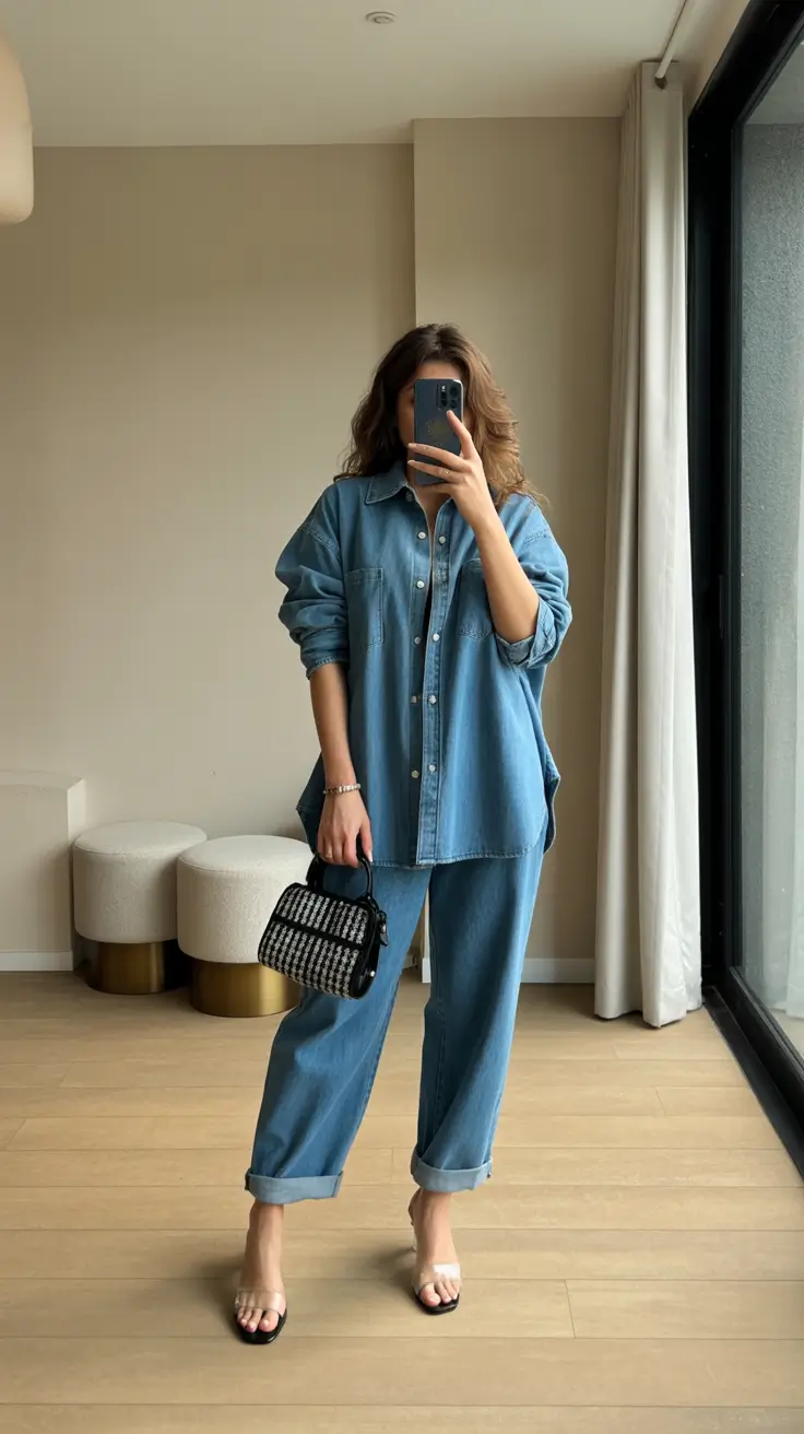 trendy chicago spring outfits 2026 Denim-on-Denim with a Relaxed Attitude