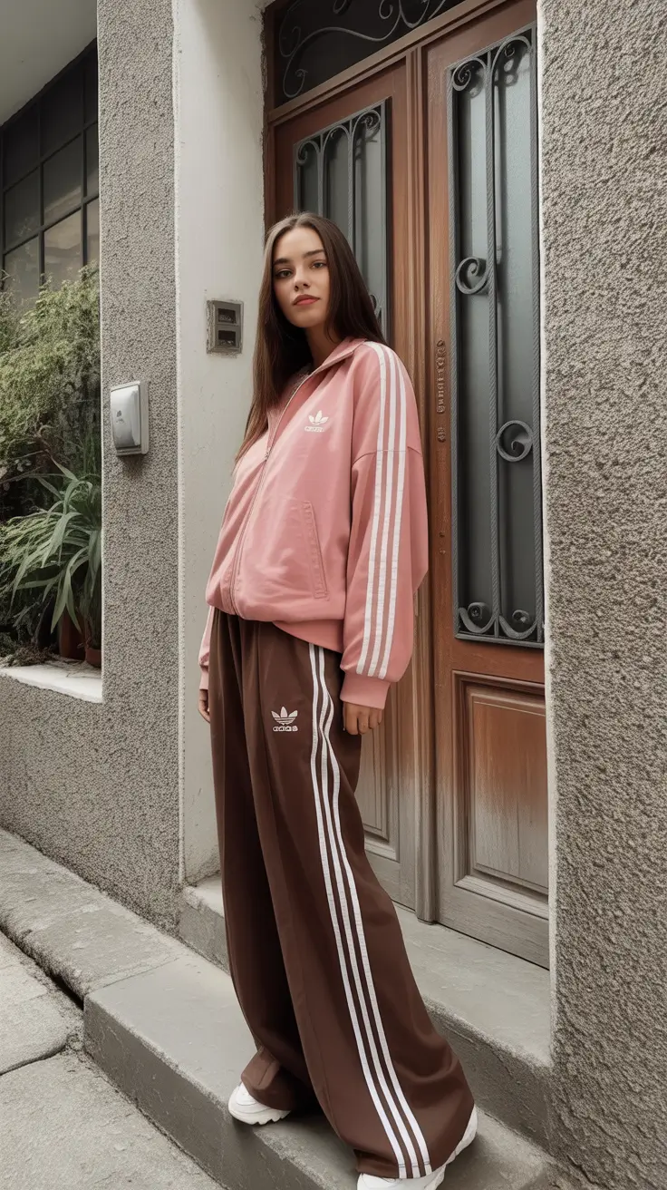 active spring sport outfits for women 2026 Soft-Pink-Cocoa-Adidas-Pairing-for-Relaxed-Spring-Days