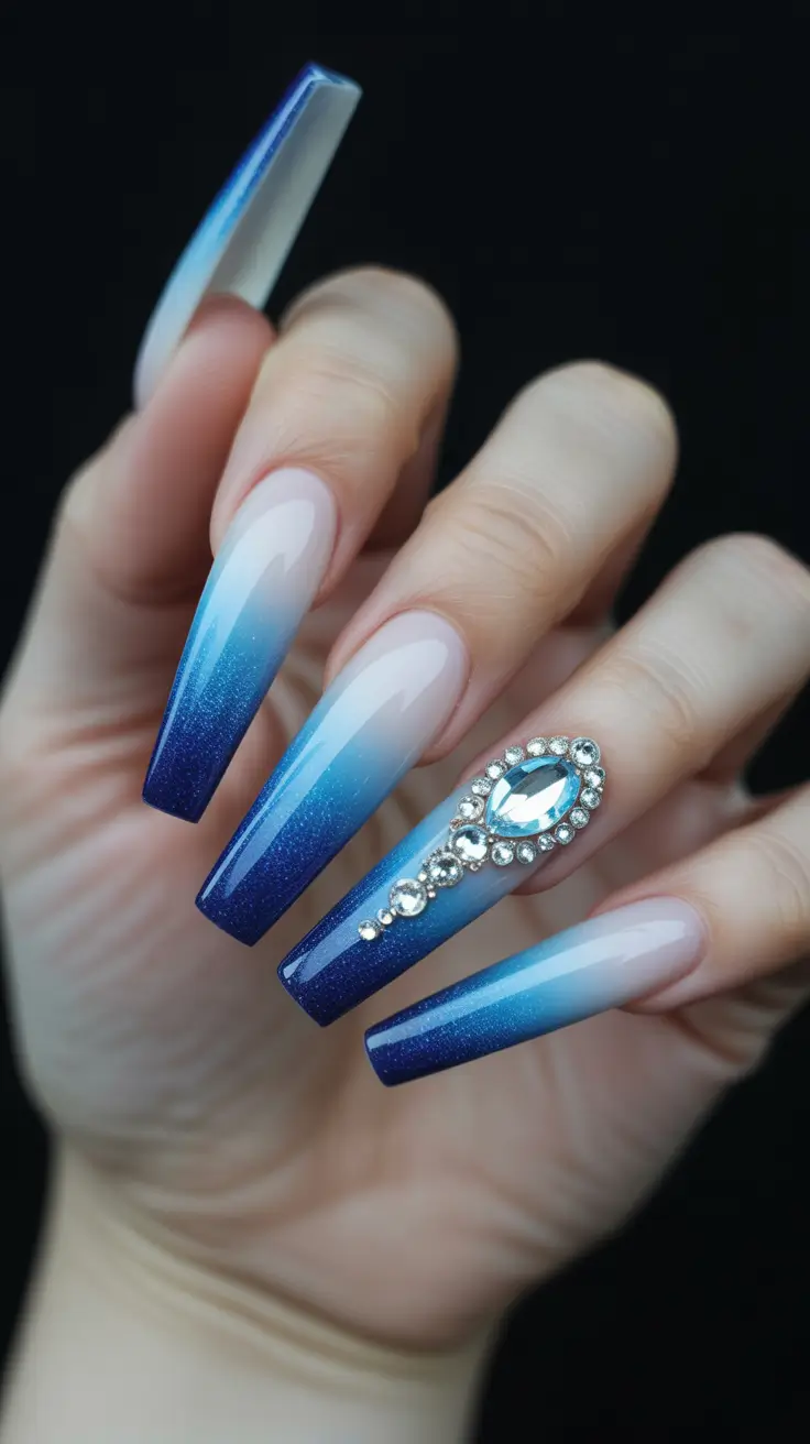amazing spring break nails 2026 Ocean Fade Drama in Deep Blue Coffin