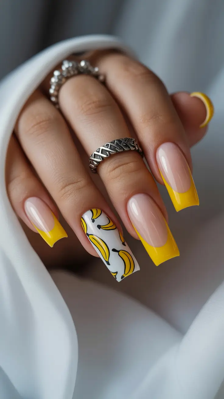 amazing spring break nails 2026 Banana Yellow French with Playful Accent