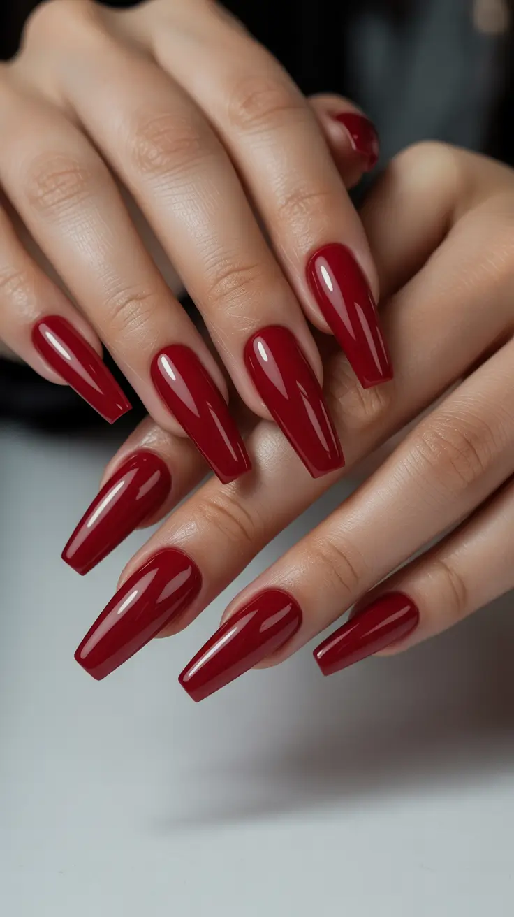amazing spring break nails 2026 Classic Red Coffin Confidence