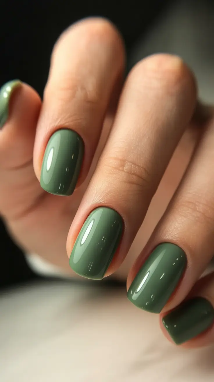 amazing spring break nails 2026 Glossy Olive Green Short Chic