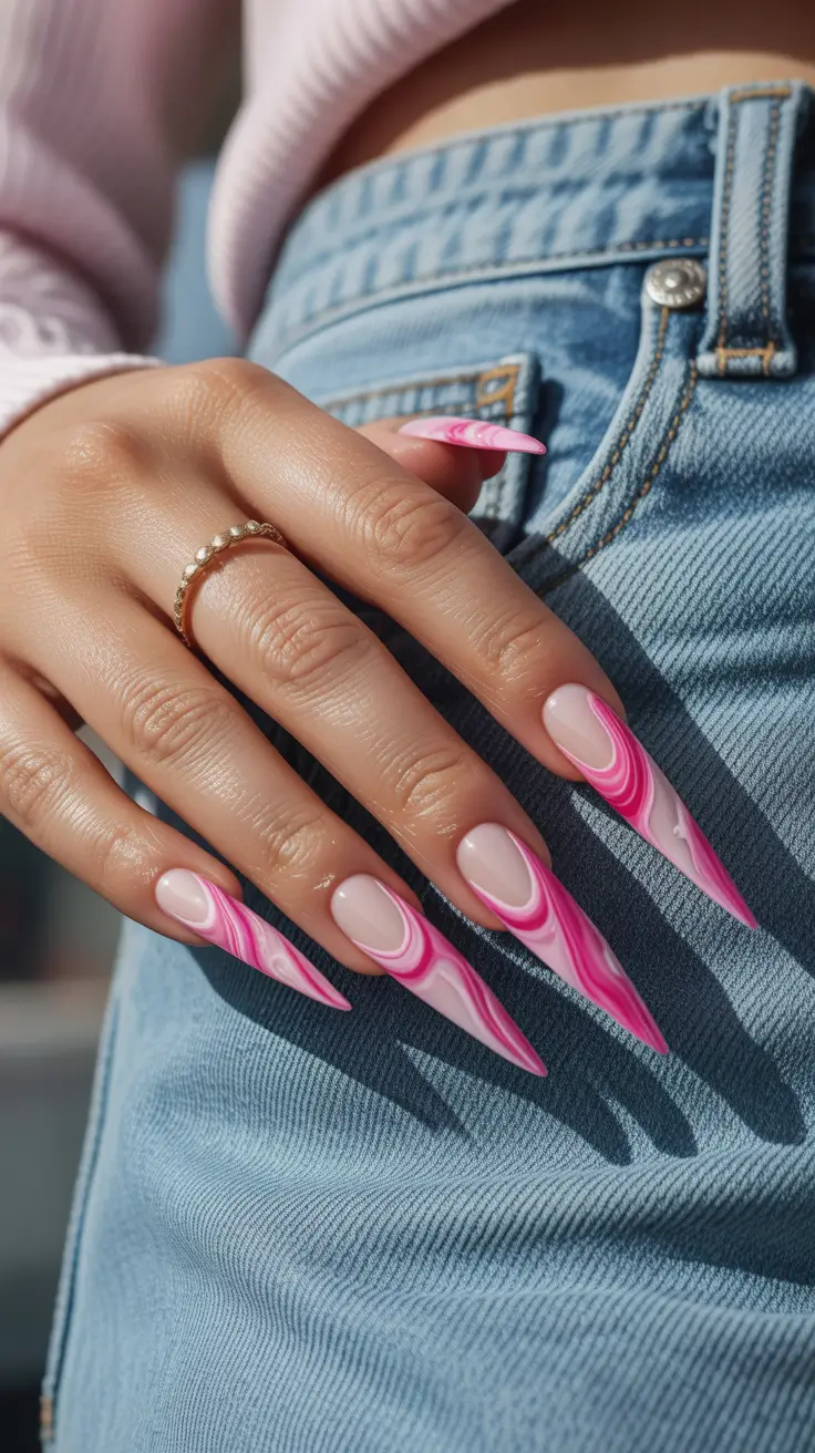 amazing spring break nails 2026 Hot Pink Swirl Stiletto Energy