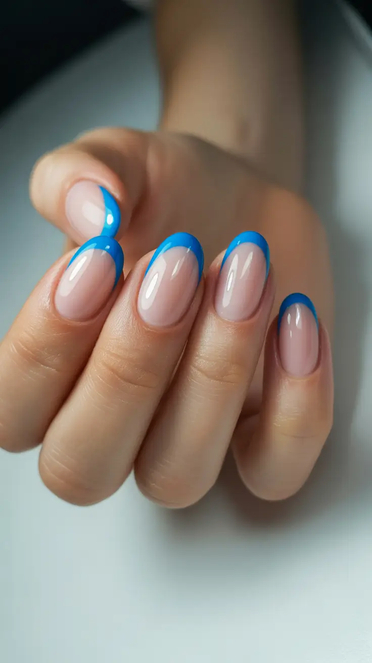 amazing spring break nails 2026 Blue French Tip Revival on Soft Short Nails
