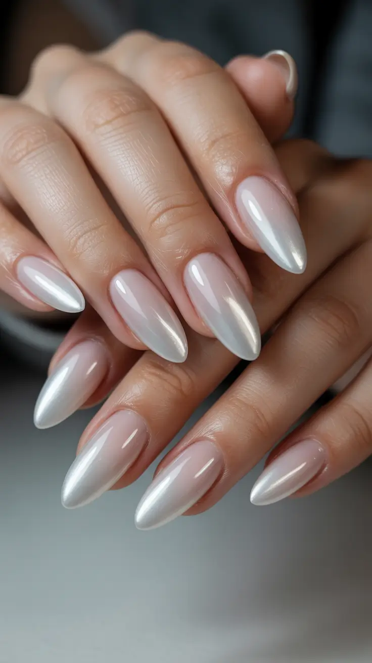 amazing spring break nails 2026 Pearl Chrome Almond Glow