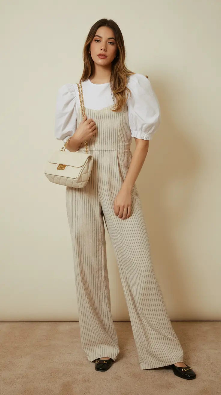 chic classy spring outfits 2026 Lightweight Stripes with Soft Puff-Sleeve Charm