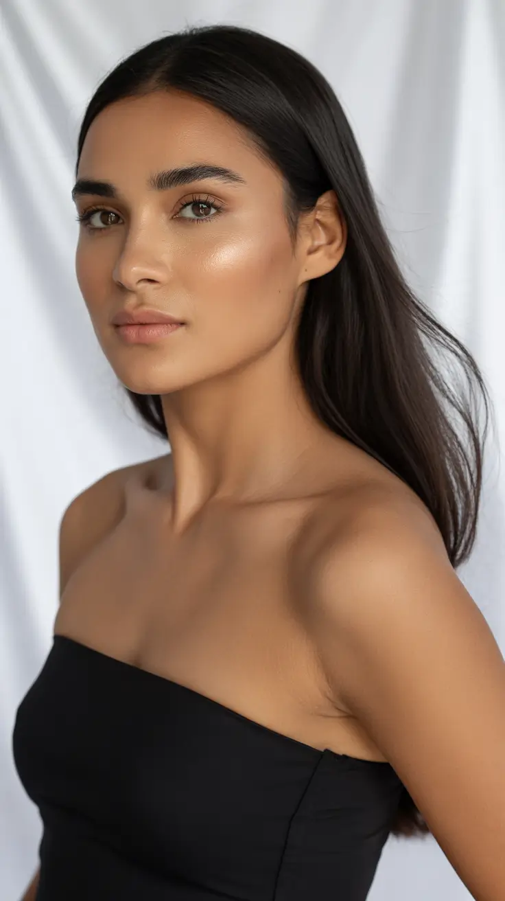 cool spring hair color for tan skin 2026 Glossy Natural Brunette - The Quiet Luxury Reset