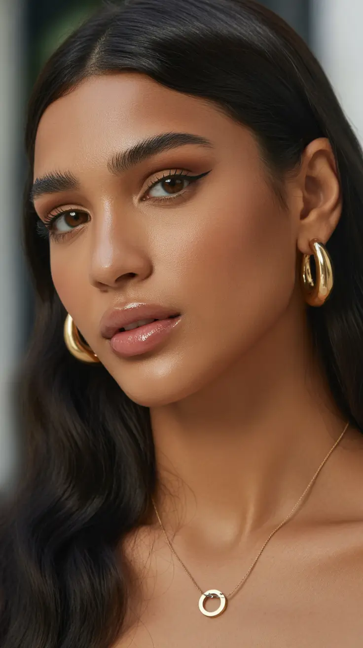 cool spring hair color for tan skin 2026 Cool Espresso with Gold Accessories - Power Brunette Energy