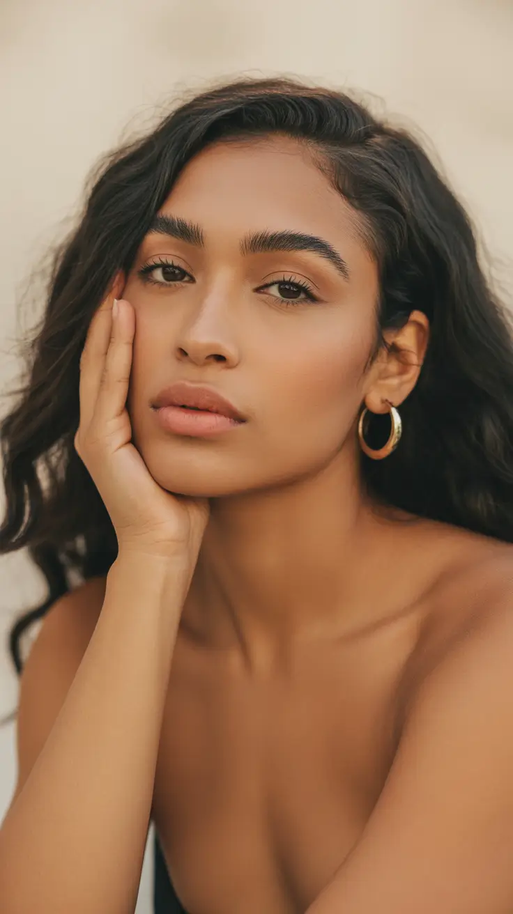 cool spring hair color for tan skin 2026 Soft Smoky Brunette Waves - Effortless Ash Movement