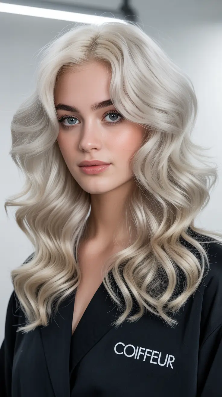 dreamy spring blonde hair color effects 2026 Soft Cloud-White Blonde With Airy Salon Waves