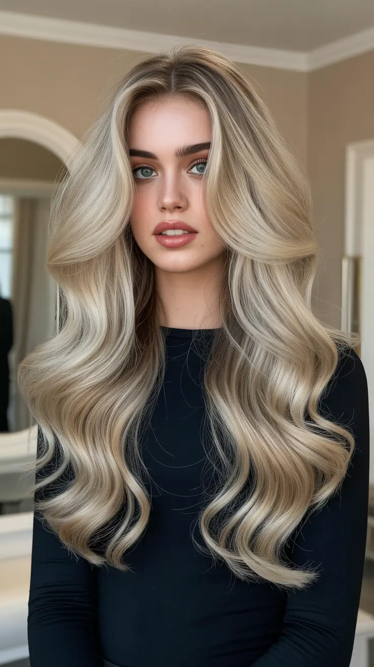 dreamy spring blonde hair color effects 2026 Melted Beige-Butter Blonde With Extra-Length Volume