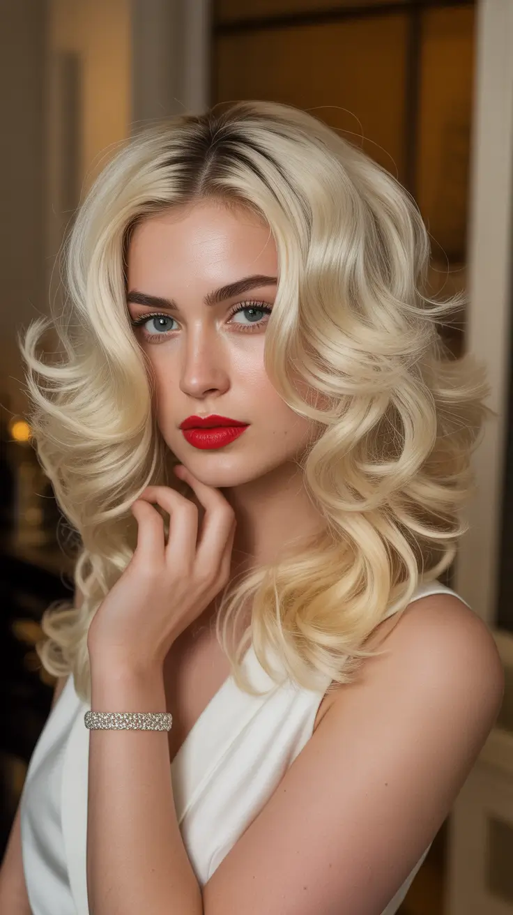 dreamy spring blonde hair color effects 2026 Old-Hollywood Butter Blonde With Sculpted Spring Waves