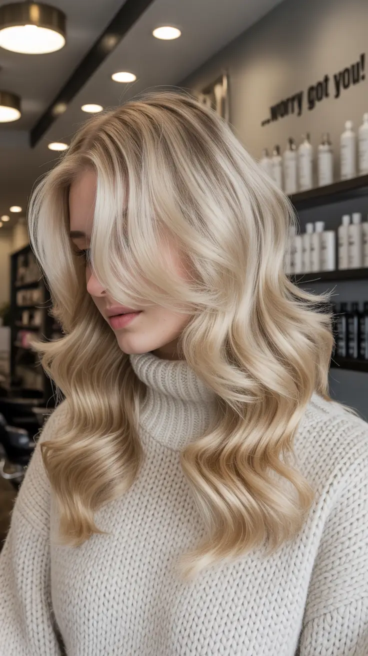 dreamy spring blonde hair color effects 2026 Cashmere Blonde With Sweeping, Cozy Movement