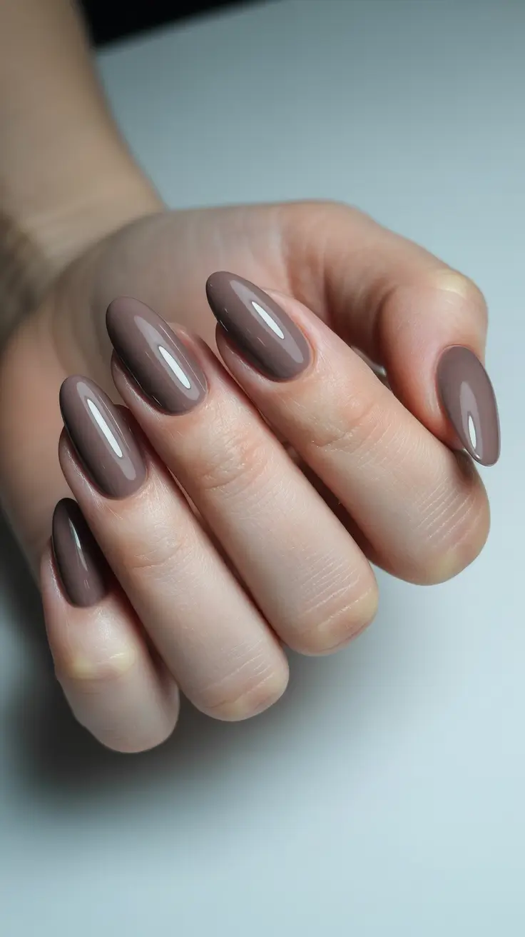 earthy spring nail design 2026 Warm Taupe Gloss Minimalism