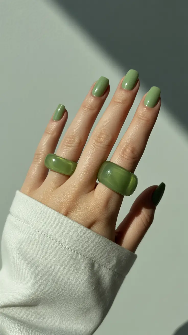 earthy spring nail design 2026 Minimalist Sage for Modern Short Nails