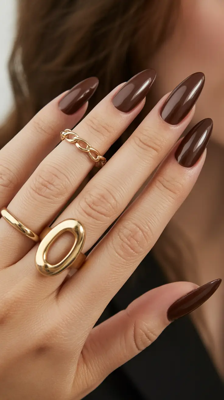 earthy spring nail design 2026 Deep Espresso Almond Drama