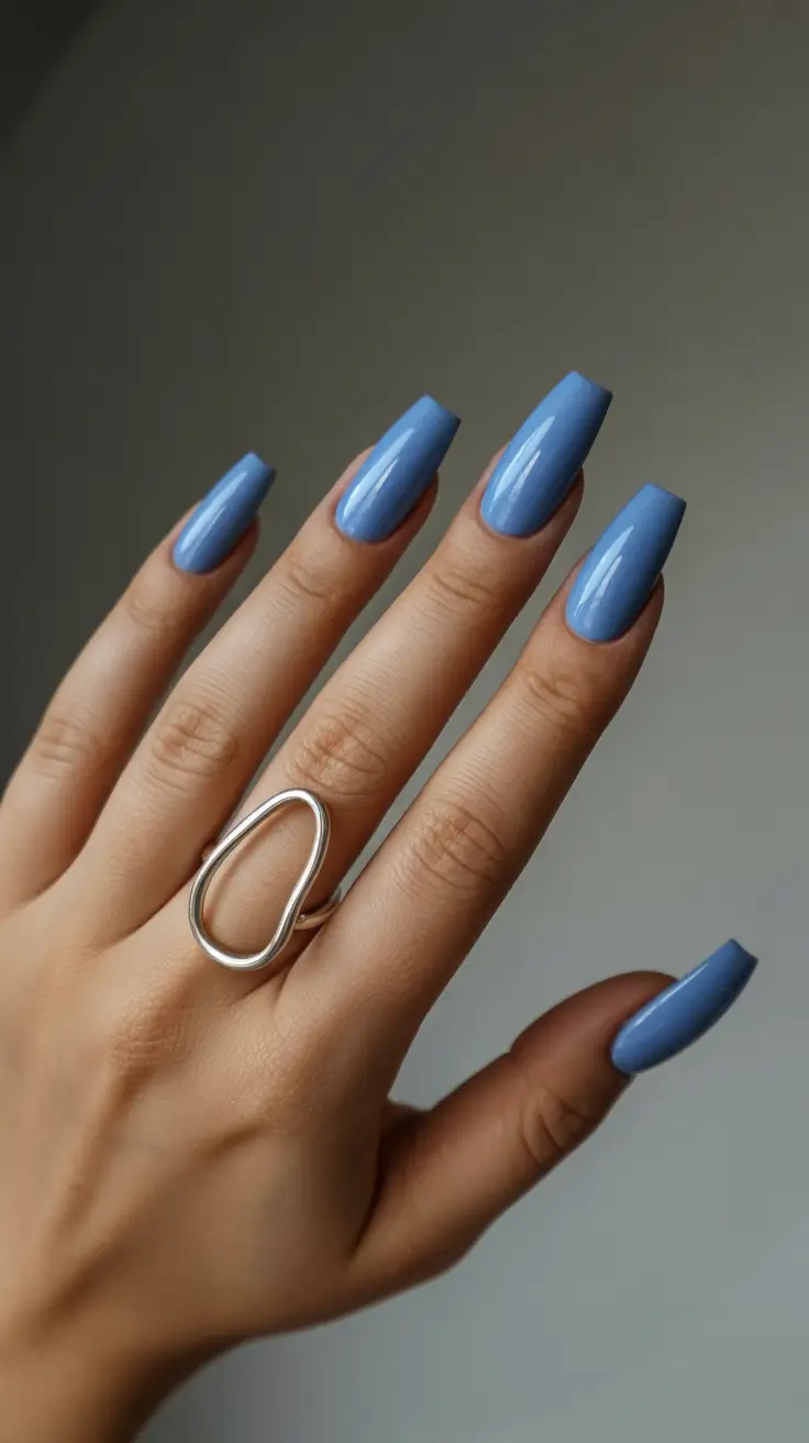 earthy spring nail inspo 2026 Sky-Blue Confidence on Sleek Square Tips