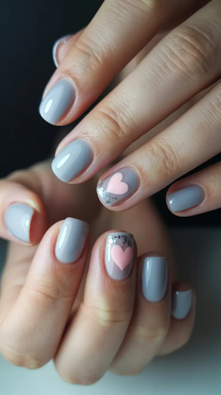 earthy spring nail inspo 2026 Soft Grey Hearts for Sweet Spring Moments