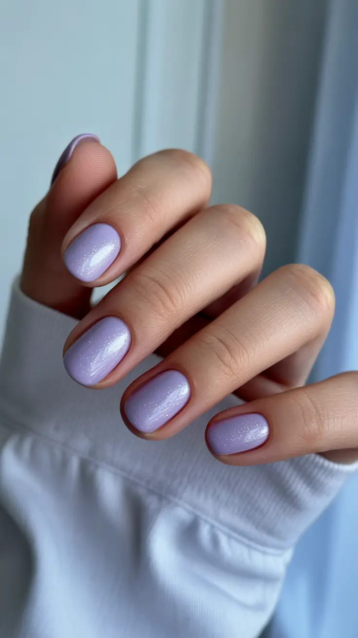 earthy spring nail inspo 2026 Iridescent Lilac Glow for a Soft, Dreamy Moment