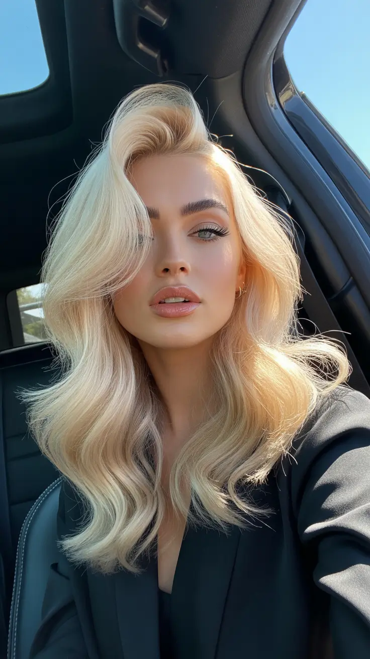 easy spring hair color trends 2026 Creamy Hollywood Blonde With Soft Sunlit Waves