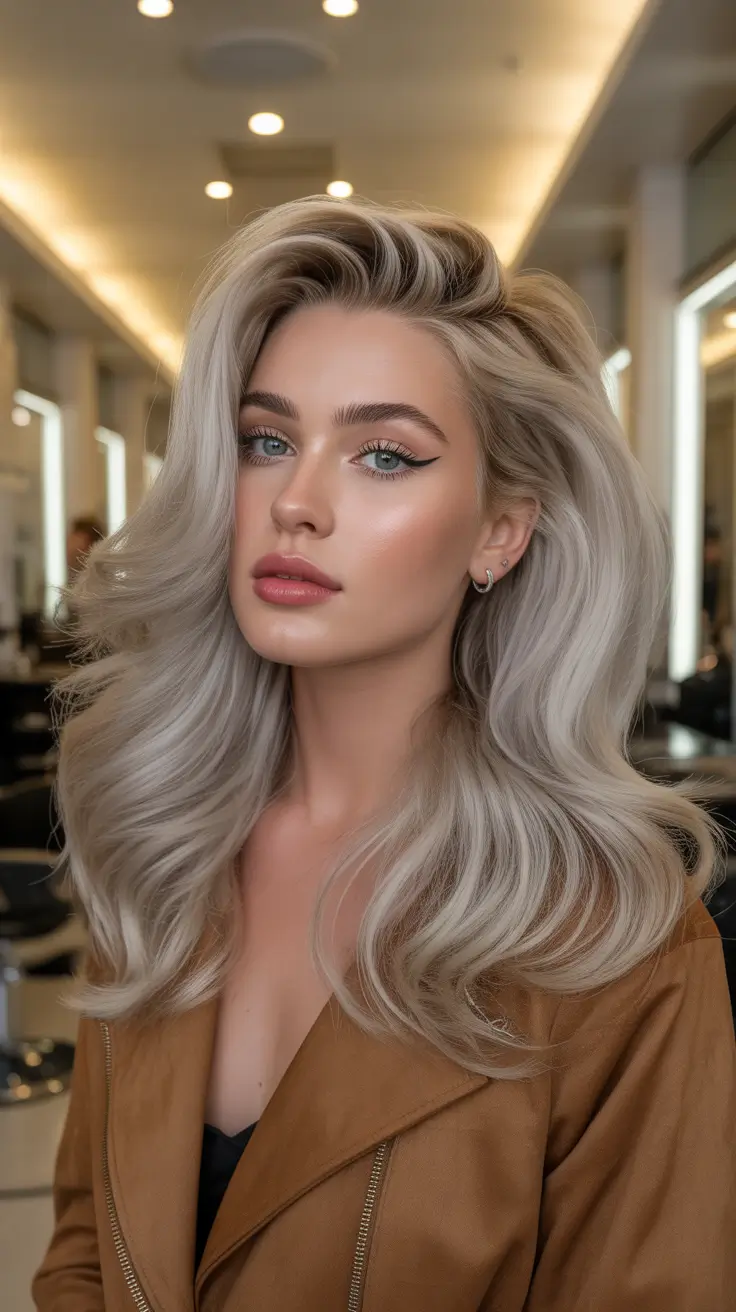 easy spring hair color trends 2026 Silver-Pearl Volume for a Modern Spring Lift