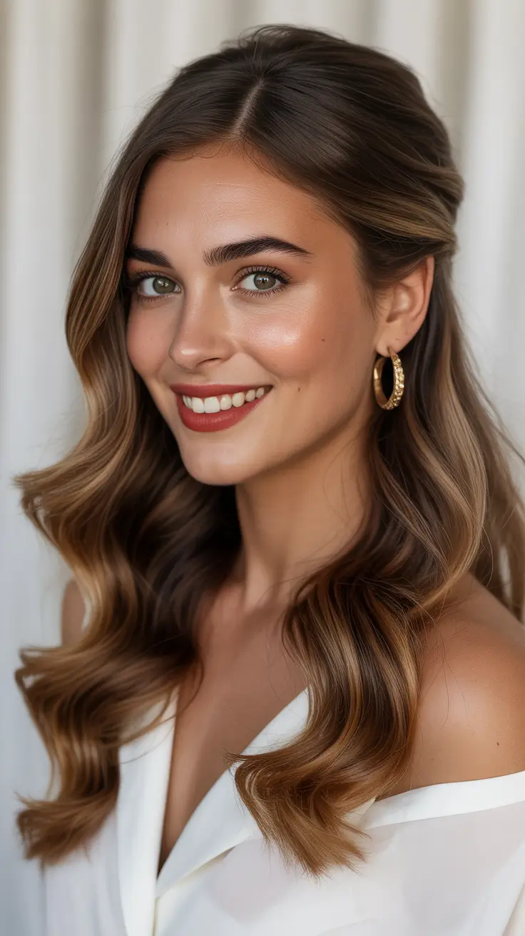 half up half down spring hairstyles 2026 Classic Half-Up Elegance with Face-Framing Highlights