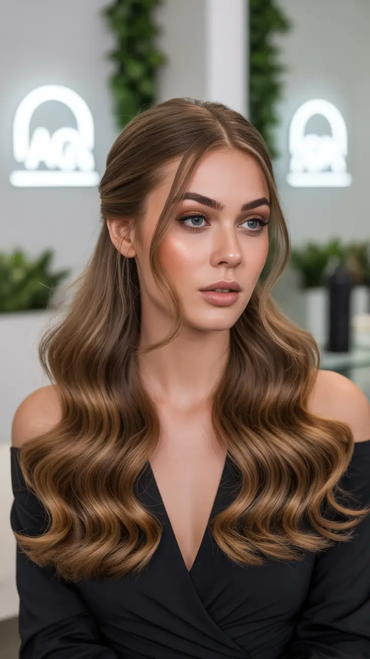 half up half down spring hairstyles 2026 Soft Center-Part Half-Up Waves with Face-Framing Strands