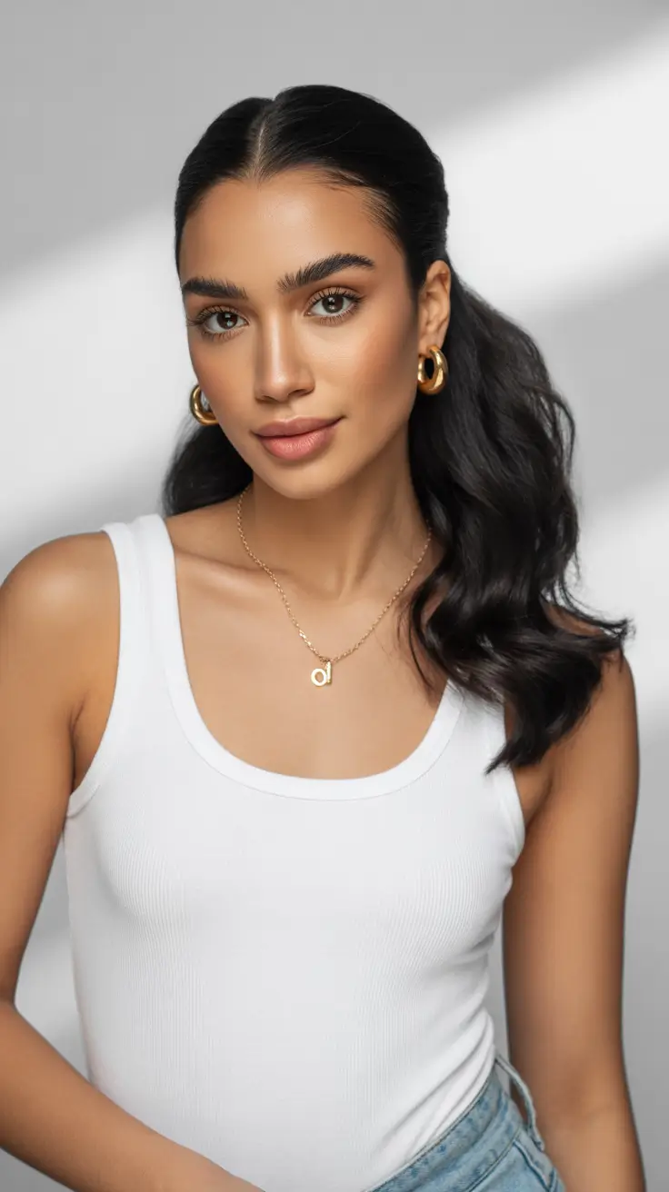 half up half down spring hairstyles 2026 Clean and Modern Half-Up with Sleek Contours