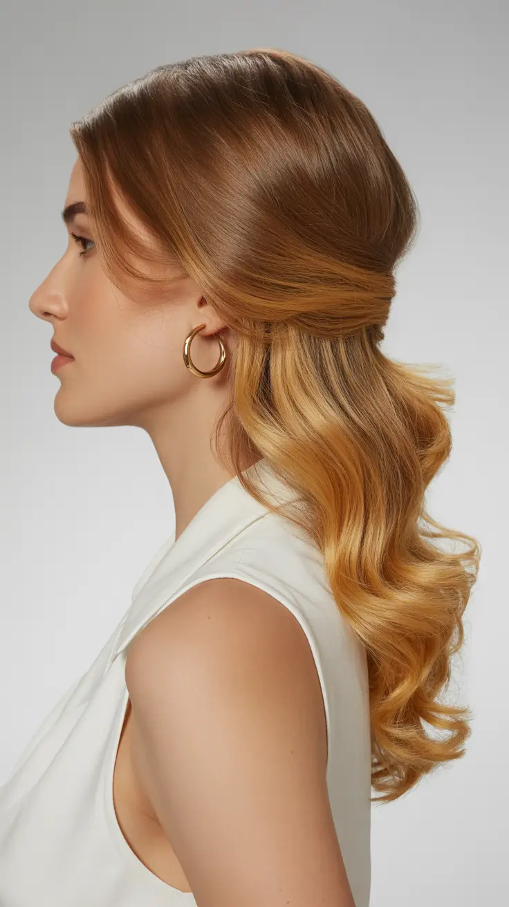 half up half down spring hairstyles 2026 Golden Ombre Half-Up with Sculpted Curls