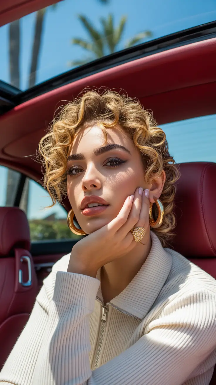 half up half down spring hairstyles 2026 Curly Spring Crop with Golden Highlights