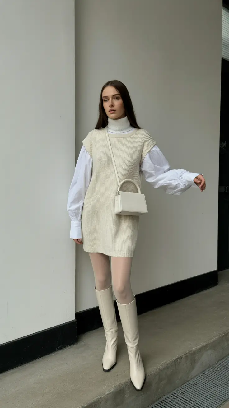 light casual spring outfits 2026 Cream Knit Layers for Chilly Transitional Days