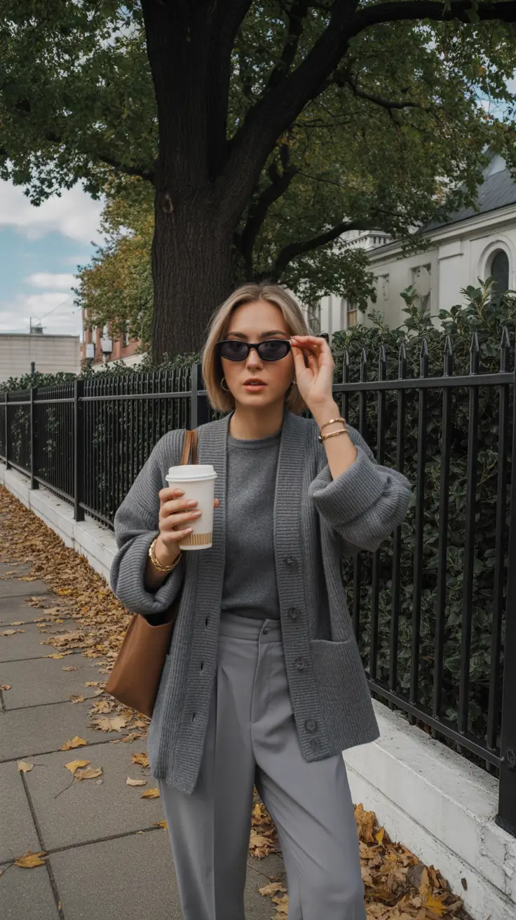 light casual spring outfits 2026 Monochrome Grey Layers for Chilly Spring Walks