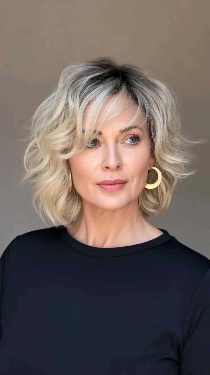 long spring haircuts for women over 50 2026 Textured Short Curly Blonde Bob