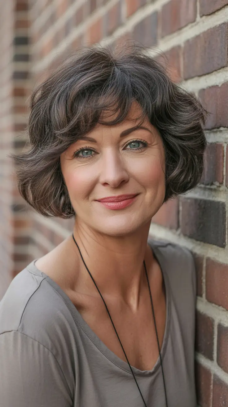 long spring haircuts for women over 50 2026 Soft Wavy Shaggy Bob With Light Fringe