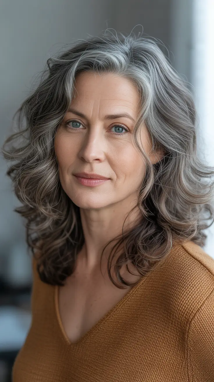 long spring haircuts for women over 50 2026 Soft Voluminous Silver Waves With Long Layers