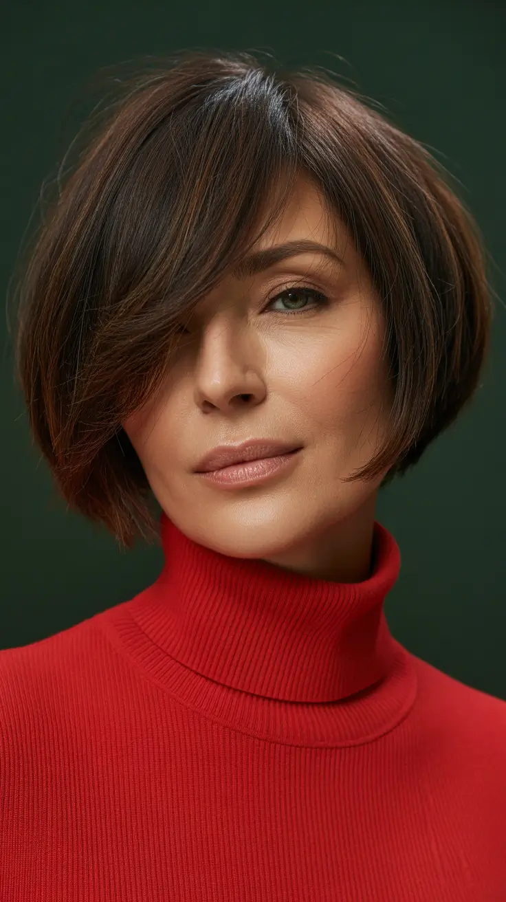 long spring haircuts for women over 50 2026 Modern Shaggy Bob With Deep Side Part