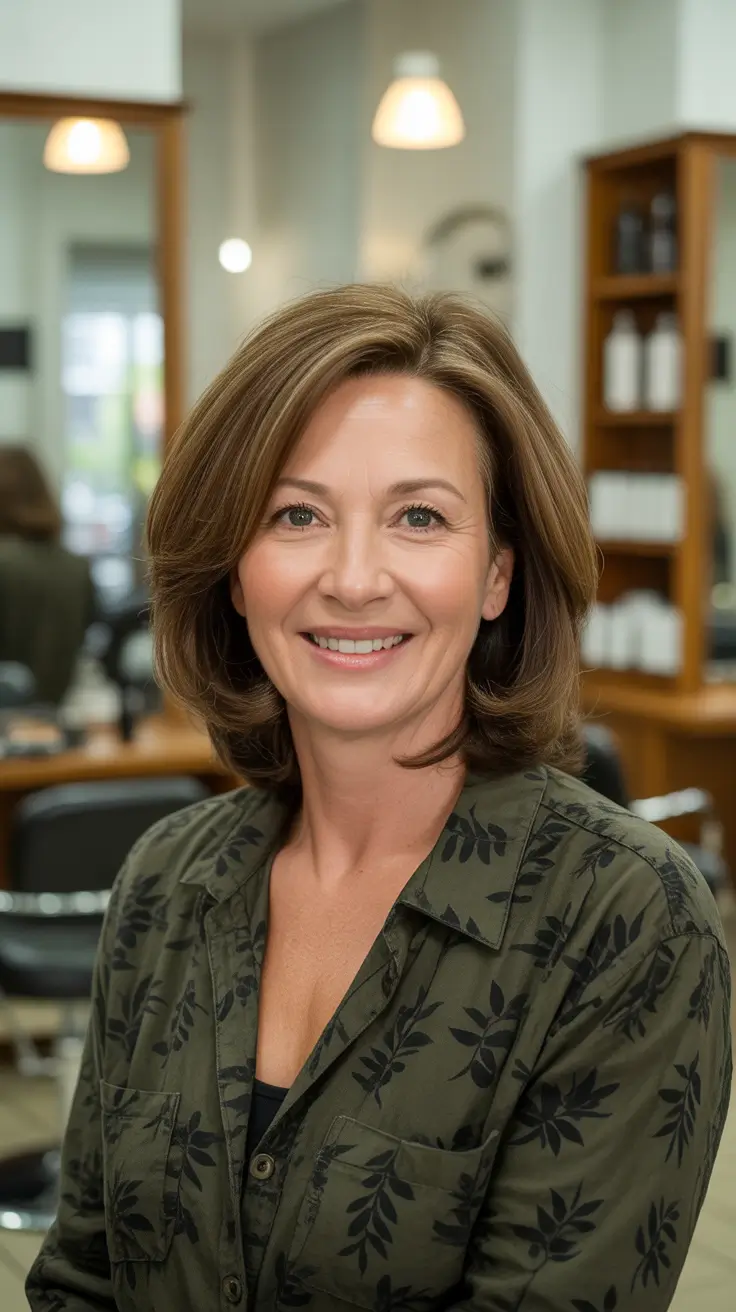 long spring haircuts for women over 50 2026 Shoulder Length Layered Blowout With Natural Volume